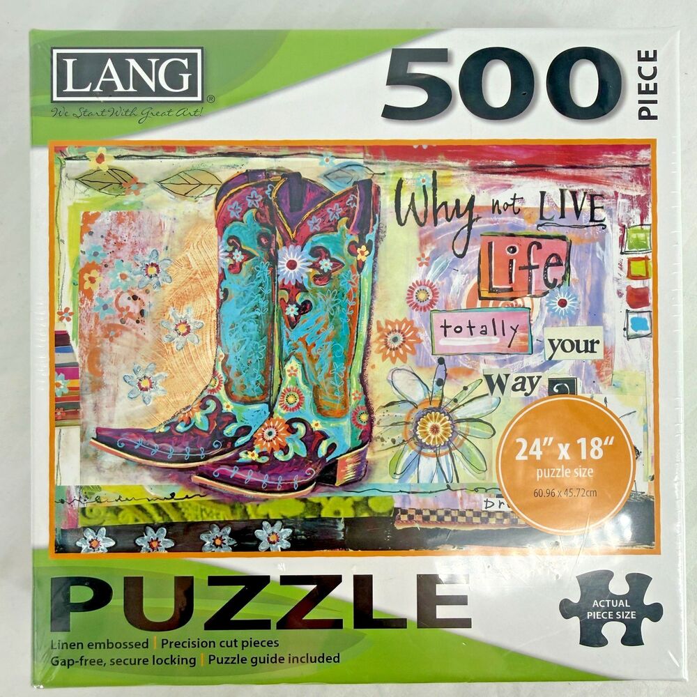 Lang 500 Piece Puzzle BOOT LIFE Lisa Kaus 24"x18" Linen Embossed NEW Sealed